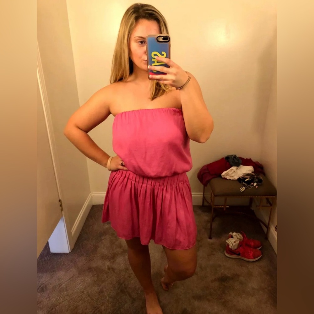 DO+BE Bubblgum Pink Pleated Strapless Mini Dress